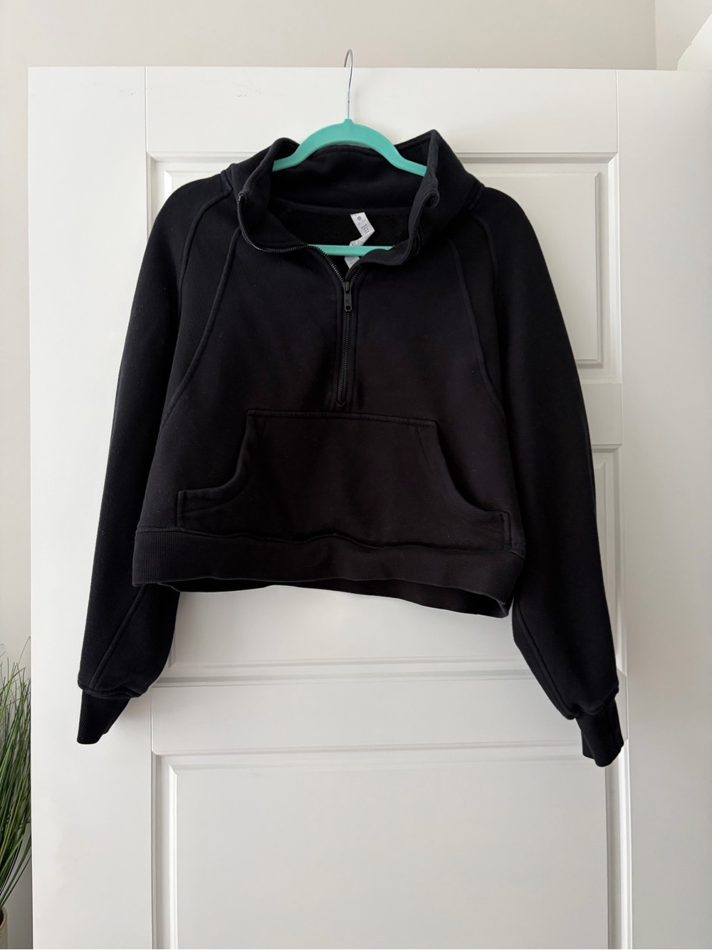 CRZ YOGA Black Cropped Half-Zip Cowl Sweatshirt